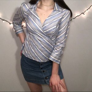 Vintage 70s Style Diagonal Stripe Side Tie Blouse